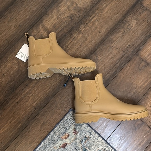 NWT Zara Camel Brown Ankle Rain Boots size 38 (runs large-fits US women 8) - Picture 4 of 12